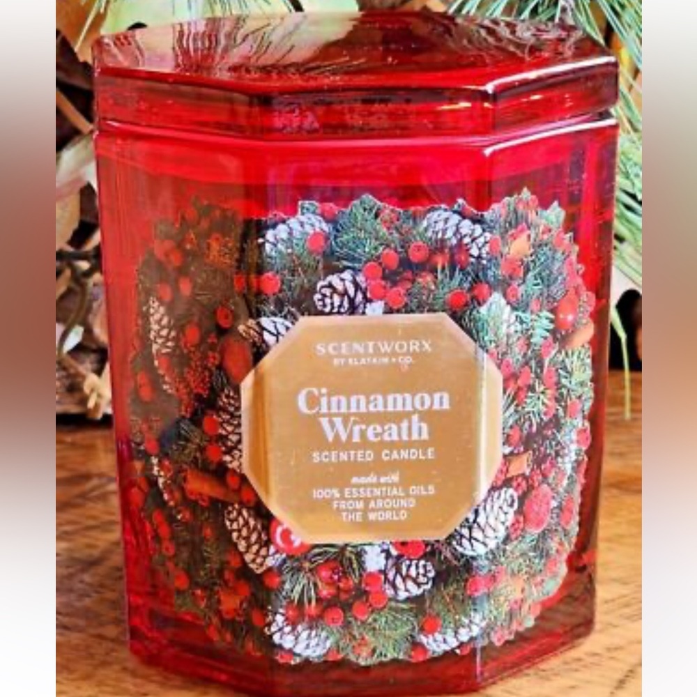 SCENTWORX~CHRISTMAS  CANDLES ~3 WICK Slatkin & Co~Cinnamon Wreath